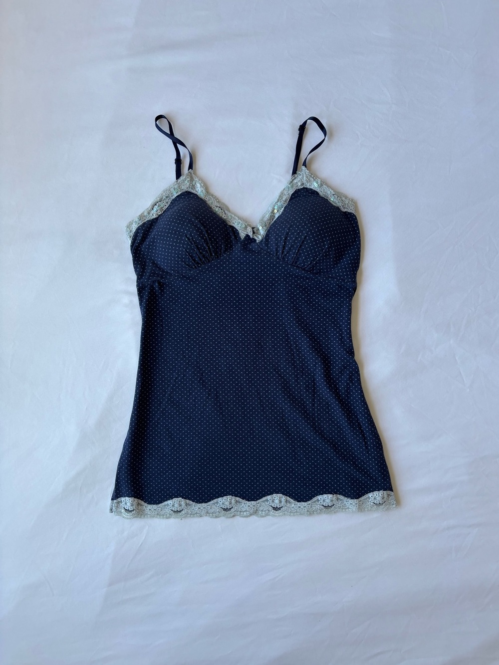 Navy Blue polka dot lace tank